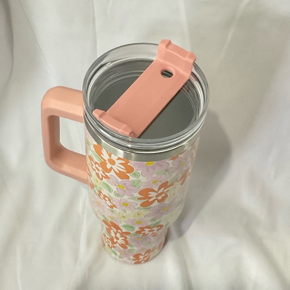 40oz Stainless Steel Floral Tumbler Travel Cup With Handle & Straw New With Box - Picture 2 of 6